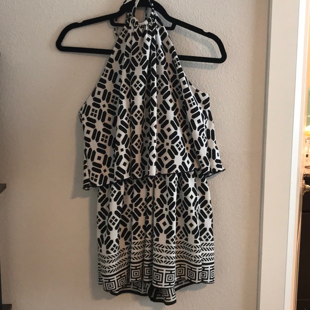 Black/white halter romper